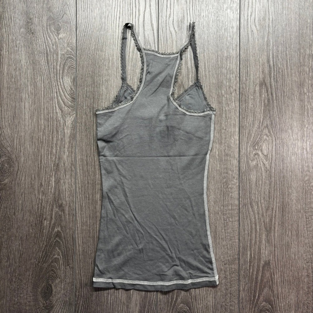 Abercrombie & Fitch Y2K Small Gray Lace Trim Racerback Cami Top Contrast Stitch - Picture 4 of 6